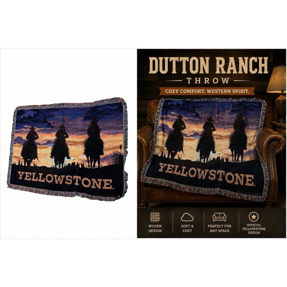 Yellowstone TV Series Dutton Ranch Woven Tapestry Throw Blanket Western 61"x47"